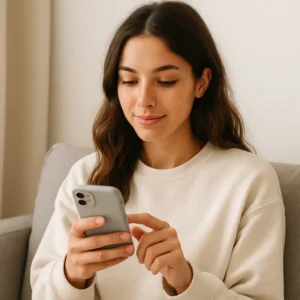 Patient booking a mobile phlebotomy appointment on their phone at home